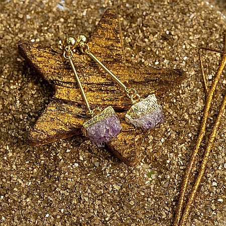 Cercei cristale Drop Ametist brut, placati cu aur 18K, Nirmala [2]