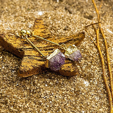 Cercei cristale Drop Ametist brut, placati cu aur 18K, Nirmala [8]