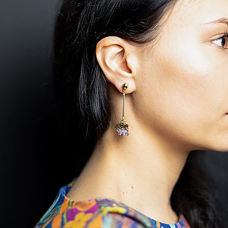 Cercei cristale Drop Ametist brut, placati cu aur 18K, Nirmala [1]