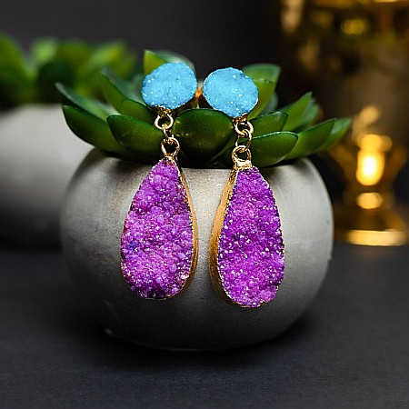 Cercei cristale Druzy Agate picatura Bimala placat cu aur 18K [7]