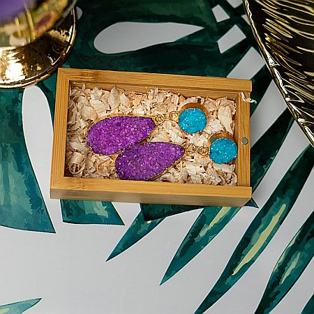 Cercei cristale Druzy Agate picatura Bimala placat cu aur 18K [5]