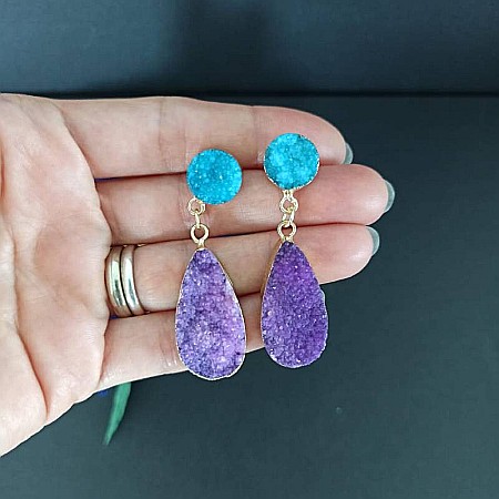 Cercei cristale Druzy Agate picatura Bimala placat cu aur 18K [4]