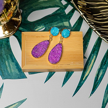 Cercei cristale Druzy Agate picatura Bimala placat cu aur 18K [6]