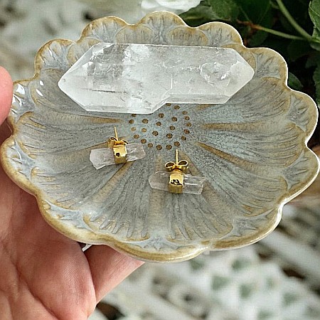 Cercei din cuart transparent, model minimalist Saren, din alama placata cu aur [1]