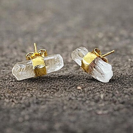 Cercei din cuart transparent, model minimalist Saren, din alama placata cu aur [7]