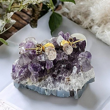 Cercei din cuart transparent, model minimalist Saren, din alama placata cu aur [4]