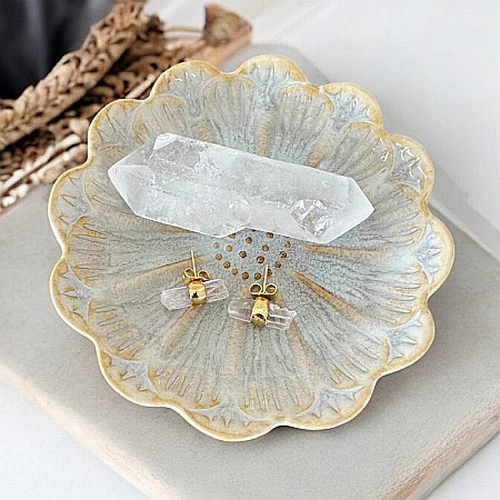 Cercei din cuart transparent, model minimalist Saren, din alama placata cu aur [5]