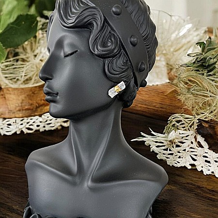 Cercei din cuart transparent, model minimalist Saren, din alama placata cu aur [2]