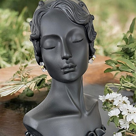 Cercei pe lob - Cercei din cuart transparent, model minimalist Saren, din alama placata cu aur