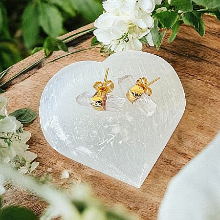 Cercei din cuart transparent, model minimalist Saren, din alama placata cu aur [3]