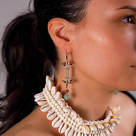 Cercei drop eleganti din jad verde Ryna ❤️ placati cu aur [1]