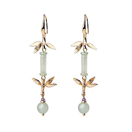 Cercei drop eleganti din jad verde Ryna ❤️ placati cu aur [5]