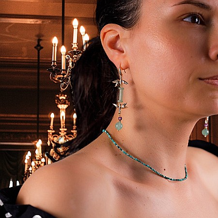 Cercei drop eleganti din jad verde Ryna ❤️ placati cu aur [2]