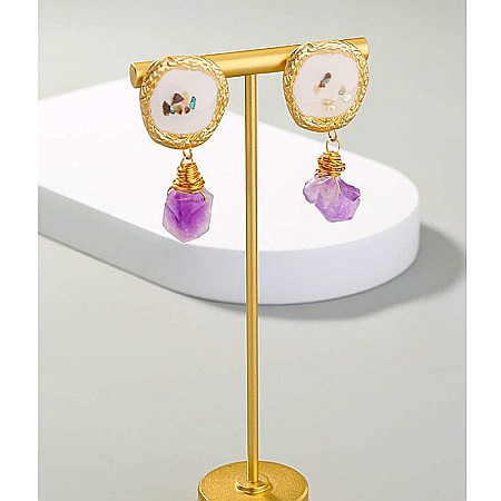 Cercei drop eleganti pietre semipretioase Ametist Zuhu cu Sidef de Scoici [6]