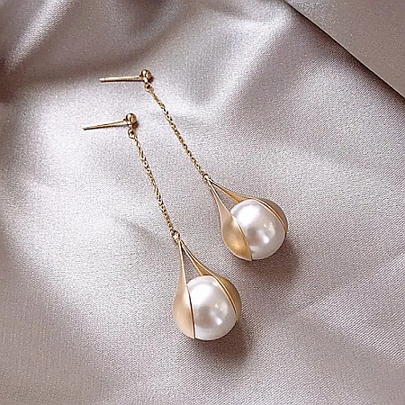 Cercei drop lungi cu perla sintetica Vimala❤️ [3]