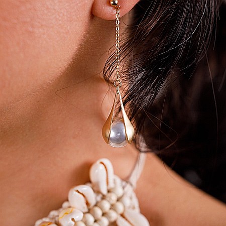 Cercei drop lungi cu perla sintetica Vimala❤️ [7]