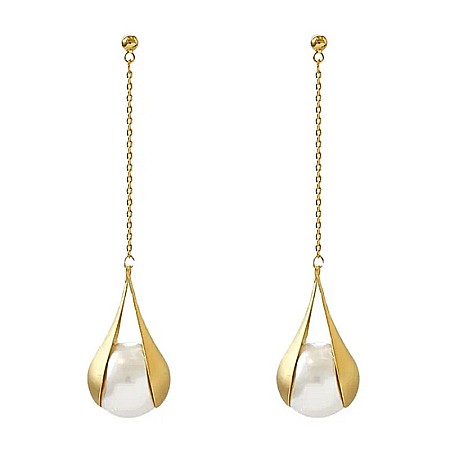 Cercei drop lungi cu perla sintetica Vimala❤️ [4]