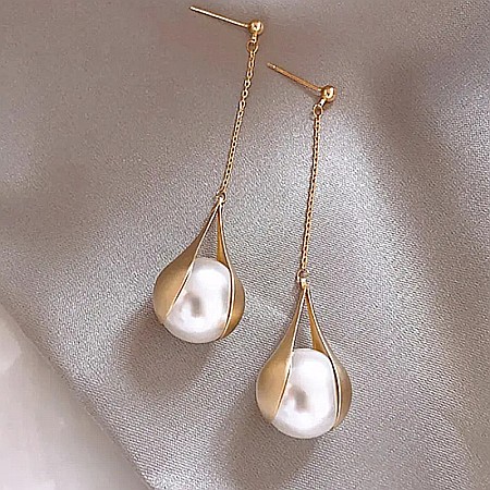 Cercei drop lungi cu perla sintetica Vimala❤️ [5]