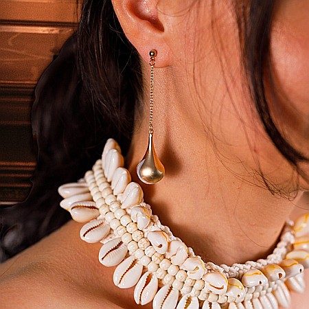 Alama placata cu aur - Cercei drop lungi cu perla sintetica Vimala❤️