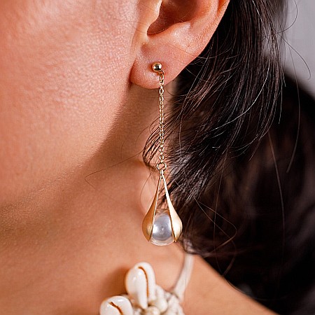 Cercei drop lungi cu perla sintetica Vimala❤️ [8]