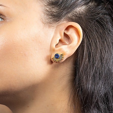 Cercei Kanya in forma de soare cu piatra druzy naturala, placati cu aur de 18K [1]