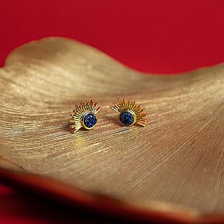 Cercei Kanya in forma de soare cu piatra druzy naturala, placati cu aur de 18K [14]