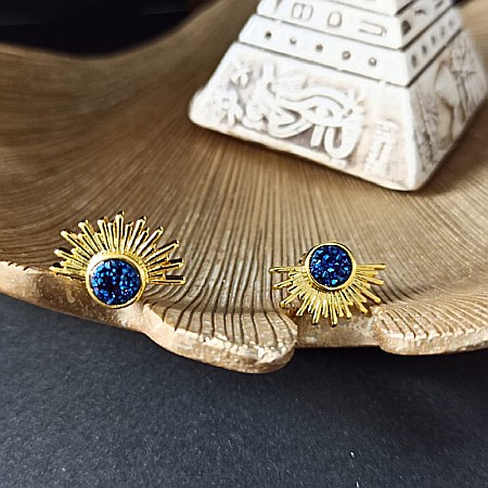 Cercei Kanya in forma de soare cu piatra druzy naturala, placati cu aur de 18K [2]