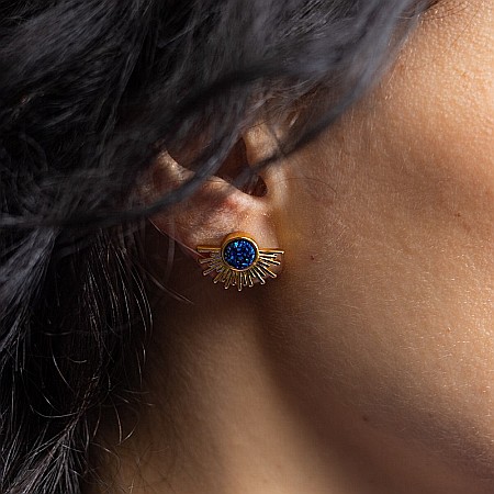 Cercei Kanya in forma de soare cu piatra druzy naturala, placati cu aur de 18K [8]