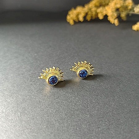 Cercei Kanya in forma de soare cu piatra druzy naturala, placati cu aur de 18K [4]