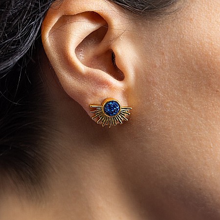 Cercei Kanya in forma de soare cu piatra druzy naturala, placati cu aur de 18K [10]