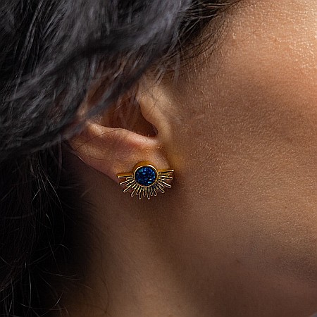 Cercei Kanya in forma de soare cu piatra druzy naturala, placati cu aur de 18K [7]