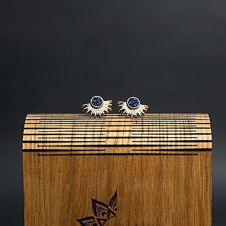 Cercei Kanya in forma de soare cu piatra druzy naturala, placati cu aur de 18K [13]