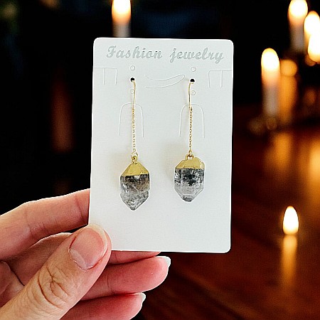 Cercei lungi drop cu cristal brut de Diamant Herkimer placati cu aur [5]