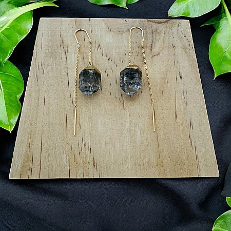 Cercei lungi drop cu cristal brut de Diamant Herkimer placati cu aur [2]