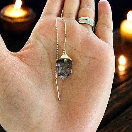 Cercei lungi drop cu cristal brut de Diamant Herkimer placati cu aur [4]