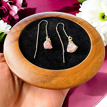 Cercei lungi drop cu cristal brut de Rubin placati cu aur [2]