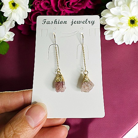 Alama placata cu aur - Cercei lungi drop cu cristal brut de Rubin placati cu aur