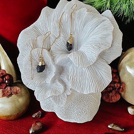 Cercei lungi drop eleganti cu cristal brut de Granat placati cu aur [3]