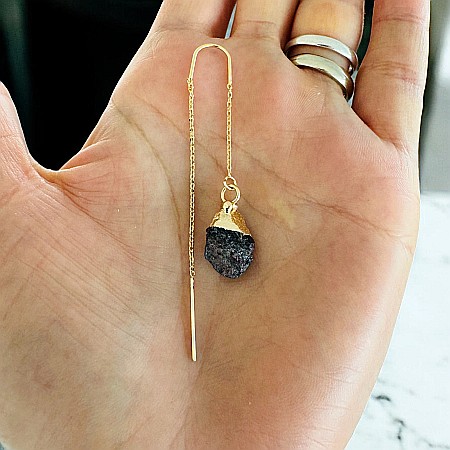 Cercei lungi drop eleganti cu cristal brut de Granat placati cu aur [5]