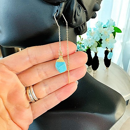 Cercei lungi drop eleganti cu cristal de Turcoaz placati cu aur [6]