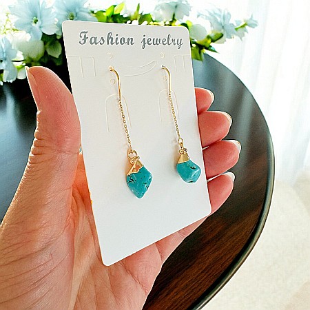 Cercei lungi drop eleganti cu cristal de Turcoaz placati cu aur [9]