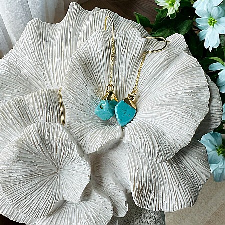 Cercei lungi drop eleganti cu cristal de Turcoaz placati cu aur [8]