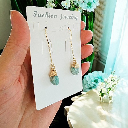 Cercei lungi drop eleganti Elara cu cristal brut de Amazonit placati cu aur [1]