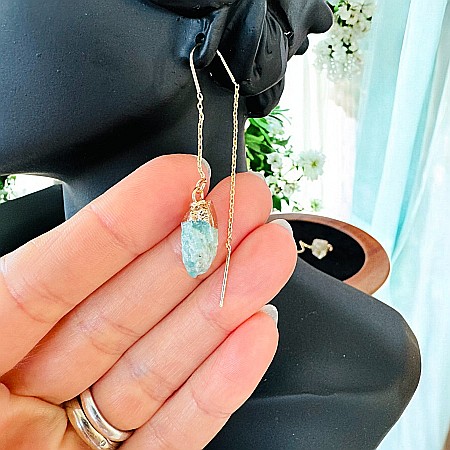 Cercei lungi drop eleganti Elara cu cristal brut de Amazonit placati cu aur [4]