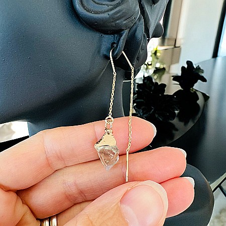 Cercei lungi drop eleganti Elara cu cristal brut de Peridot placati cu aur [1]