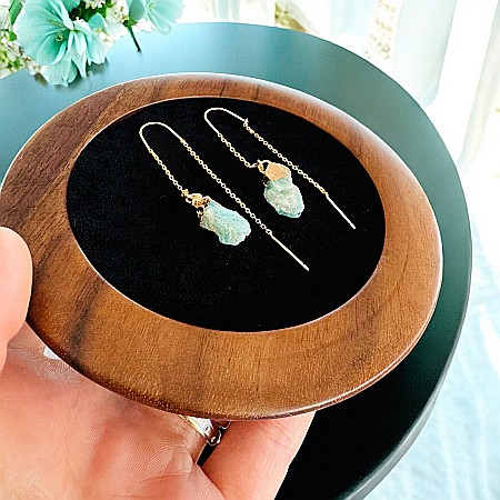 Cercei lungi drop eleganti Elara cu cristal brut de Amazonit placati cu aur [5]