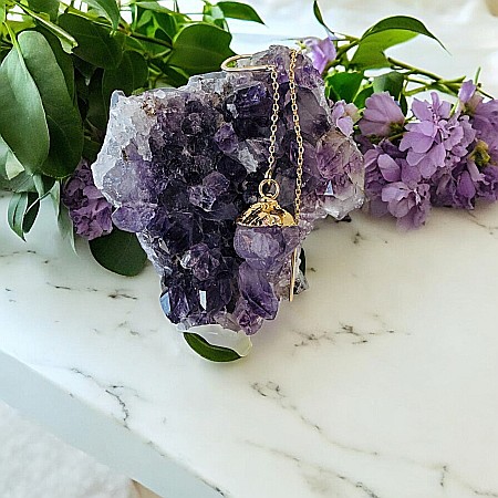 Cercei lungi drop eleganti Elara cu cristal brut de Ametist placati cu aur [5]