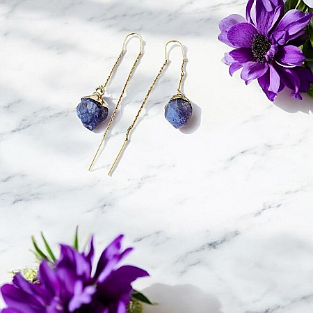 Cercei lungi drop eleganti Elara cu cristal brut de Ametist placati cu aur [6]