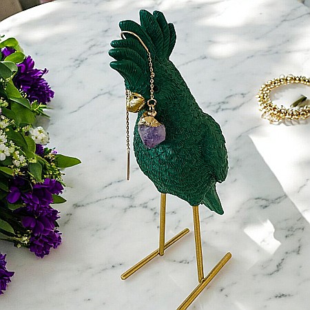 Cercei lungi drop eleganti Elara cu cristal brut de Ametist placati cu aur [4]