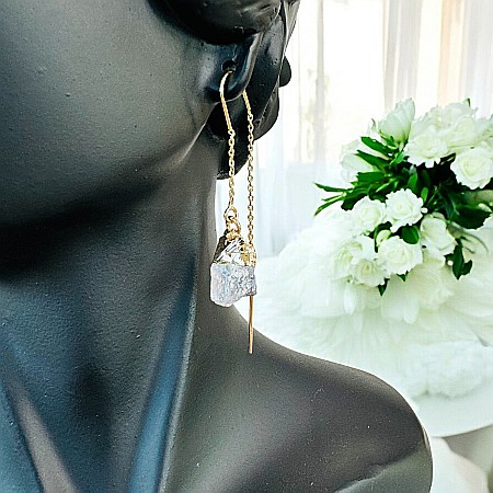 Bijuterii Cristal Stanca - Cercei lungi drop eleganti Elara cu cristal brut de Cuart placati cu aur